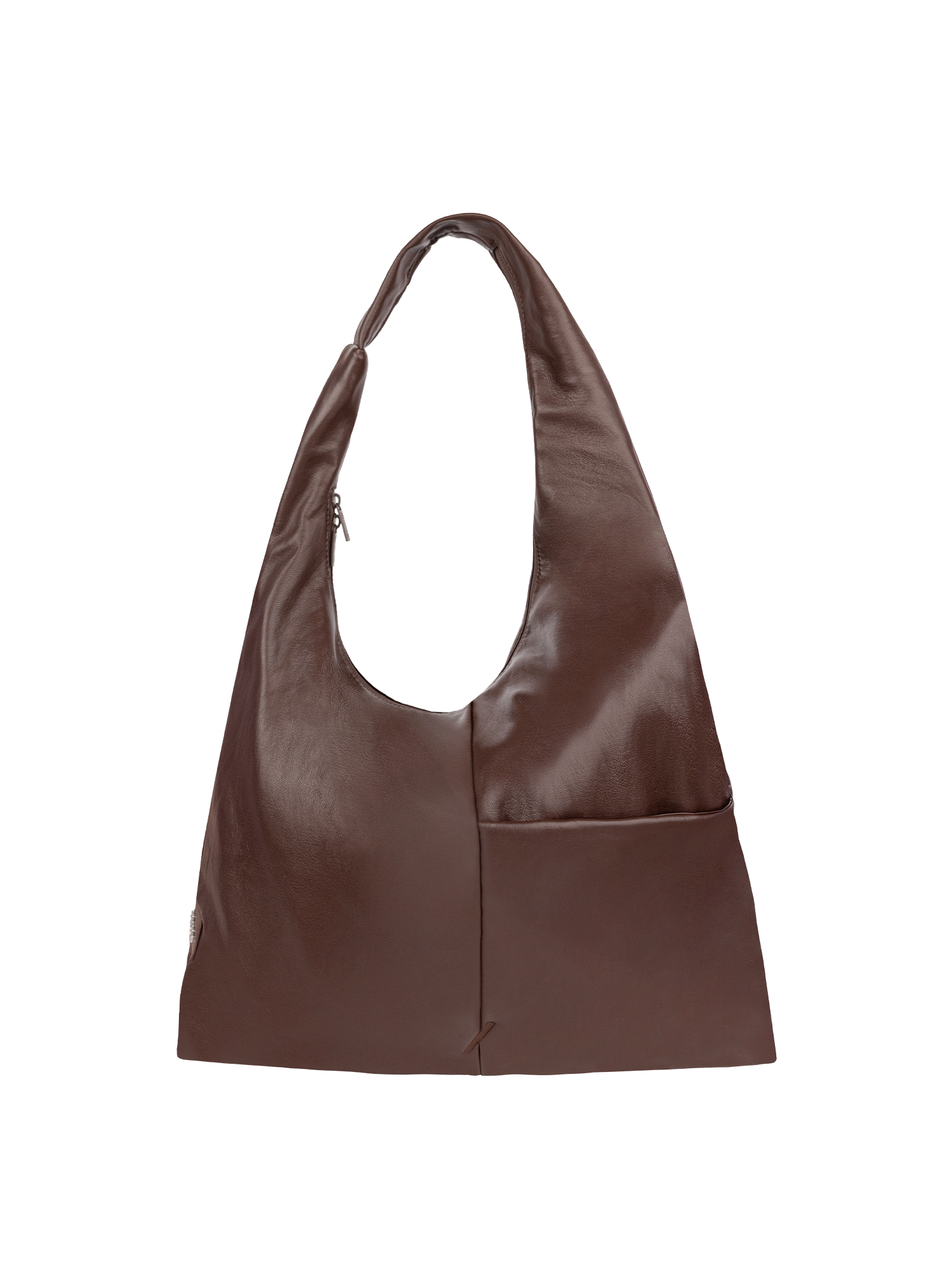 The Arc slouchy hobo-style bag in dark reddish brown matte vegan leather with adjustable shoulder strap