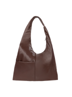 The Arc slouchy hobo-style bag in dark reddish brown matte vegan leather with exterior pockets