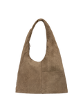The Arc slouchy hobo-style bag in grey-beige suede with adjustable shoulder strap